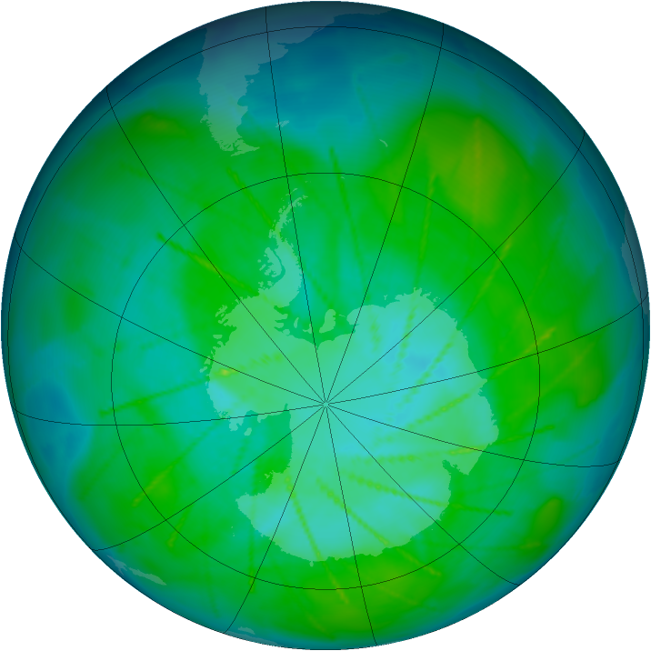 Antarctic ozone map for 04 January 2010